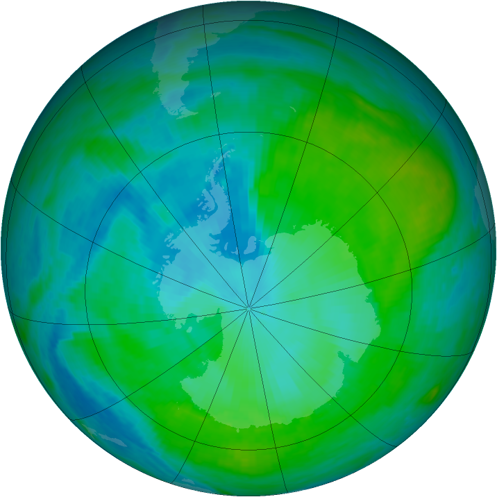 Antarctic ozone map for 31 January 1990